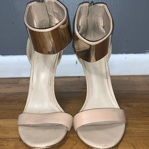bebe nude gold ankle strap high heel sandal